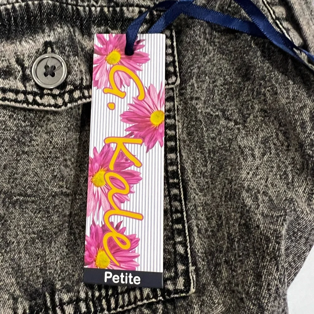 NWT G. Kale Women PXL Faded Black Denim Button-Down Jumpsuit 100% Cotton Pockets
